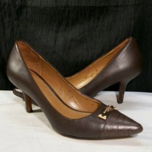 COACH ZAN CHOCOLATE PREMIUM LEATHER EMBOSS POINT TOE CLASSIC PUMPS 6B A6831